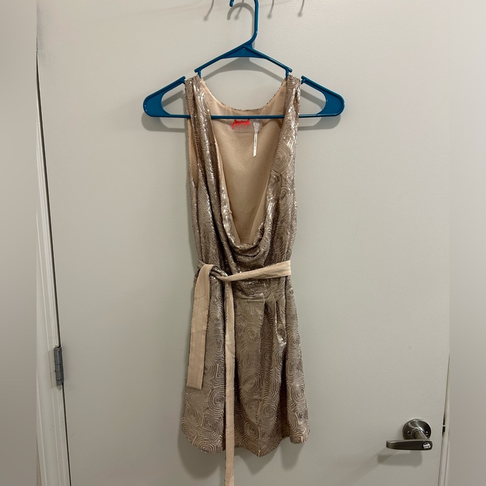 Free People Blush Sequin Swirl Dress with a Drape Neck